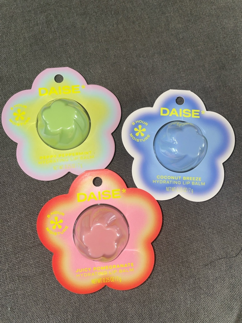 DAISE Flower Lip Balm Trio - Green, Blue, Pink